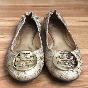 Gold Snake Skin Tory Burch Ballet Flats